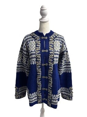 Nordstrikk Vintage Norway Toggle Long Sleeve Virgin Wool Sweater Blue Large